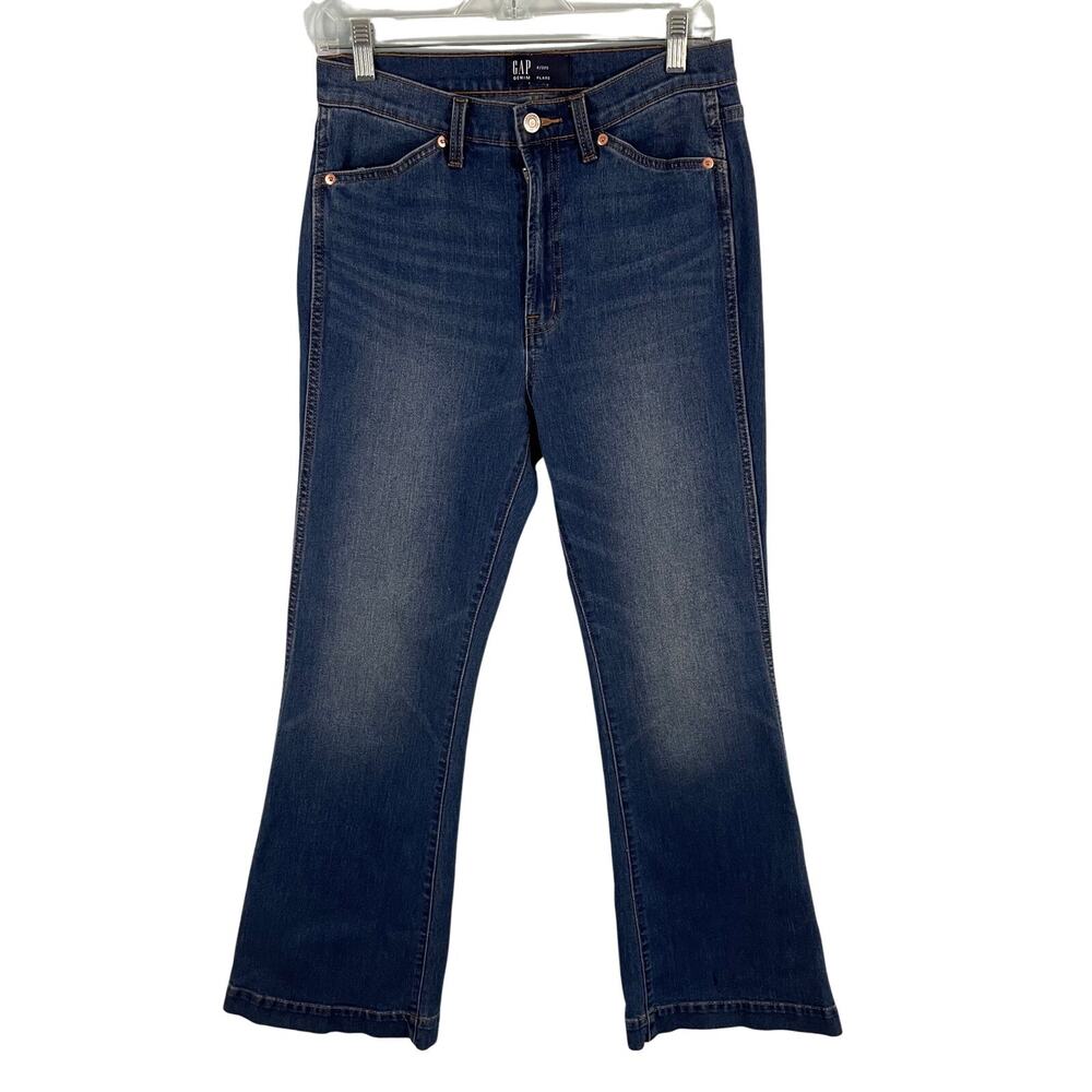 Gap Denim High‎ Rise Flare Legs Jeans Women's 6/28 Short - Blue Medium Wash